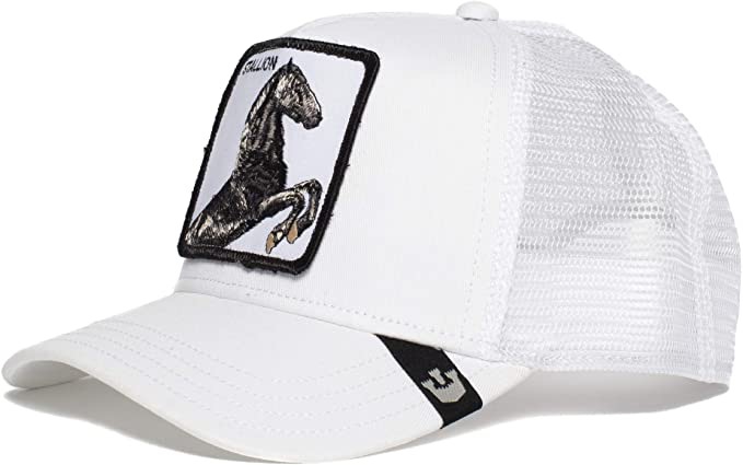 כובע לבן עם ציור של סוס שחור אפור איכותי