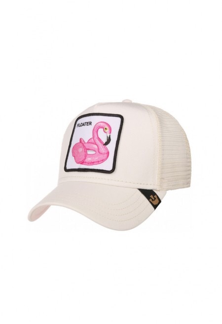 כובע לבן עם ציור של פלמינגו וורוד