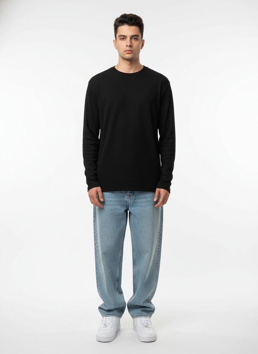 חולצת טישרט אוברסייז שרוול ארוך לגבר בצבע שחור