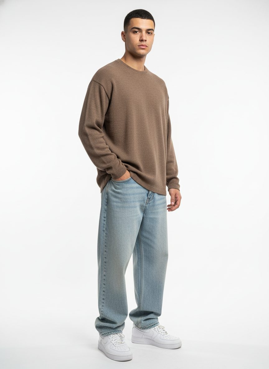 חולצת טישרט אוברסייז שרוול ארוך לגבר בצבע חום