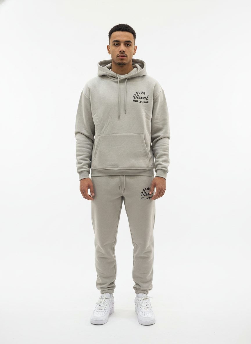 סט חליפה לגברים קפוצ׳ון ומכנס פוטר ויזואל סטודיו בצבע אפור