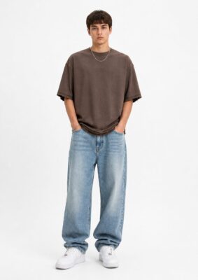 חולצת אוברסייז מבד פרנצטרי בצבע חום חלק